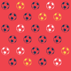 Fototapeta na wymiar Pattern fabric soccer ball with colors and scribble texture red background fashion design