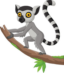 Cartoon cute lemur on tree branch © tigatelu