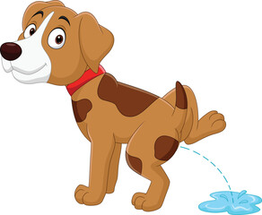 Cartoon funny little dog peeing - 529928062