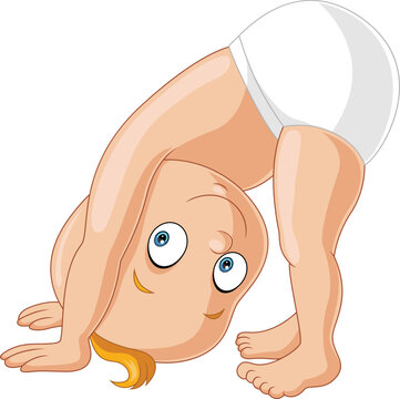 Cartoon baby boy playing upside down