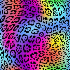Leopard seamless rainbow color pattern.