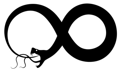 Silhouette of a snake. Snake loop. The Infinity symbol. The snake eats itself. - obrazy, fototapety, plakaty