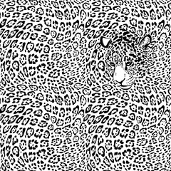 Jaguar seamless pattern with animal head. Natural color. Fabric, wallpaper, scrapbooking.