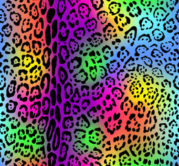Leopard seamless rainbow color pattern.