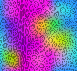 Leopard seamless rainbow color pattern.