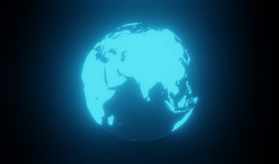 Fototapeta na wymiar Futuristic Earth Globe hologram. Map of the planet in digital style. World map with tglobal social network. Future concept. Blue futuristic background with planet Earth was created. 3d rendered earth.