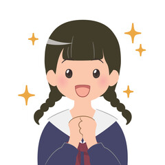 喜ぶ おさげの女子学生のバストアップイラスト