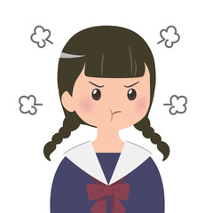 怒る おさげの女子学生のバストアップイラスト