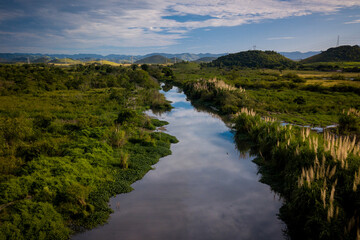Fototapeta premium The water collection lagoon guarantees the water supply for the metropolis of Rio de Janeiro. The waters of the Guandy River arrives polluted at the largest water treatment plant in Latin America.