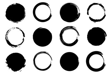Brush circles. Round shape. Circle frame set. Vector illustration. Stock image.
