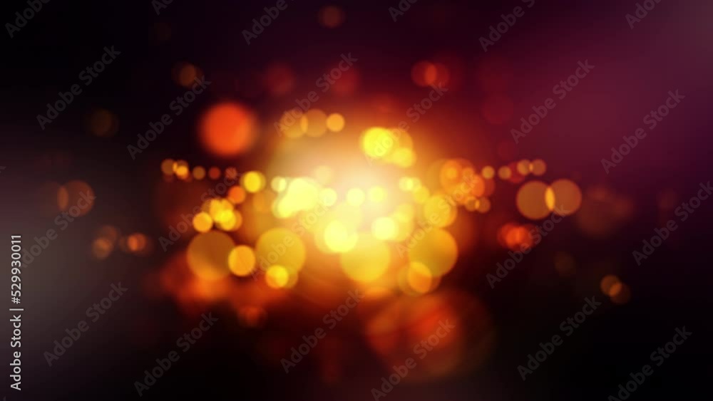 Poster beautiful floating moving orange gold glowing bokeh bubbles with flare lights seamless loop motion b