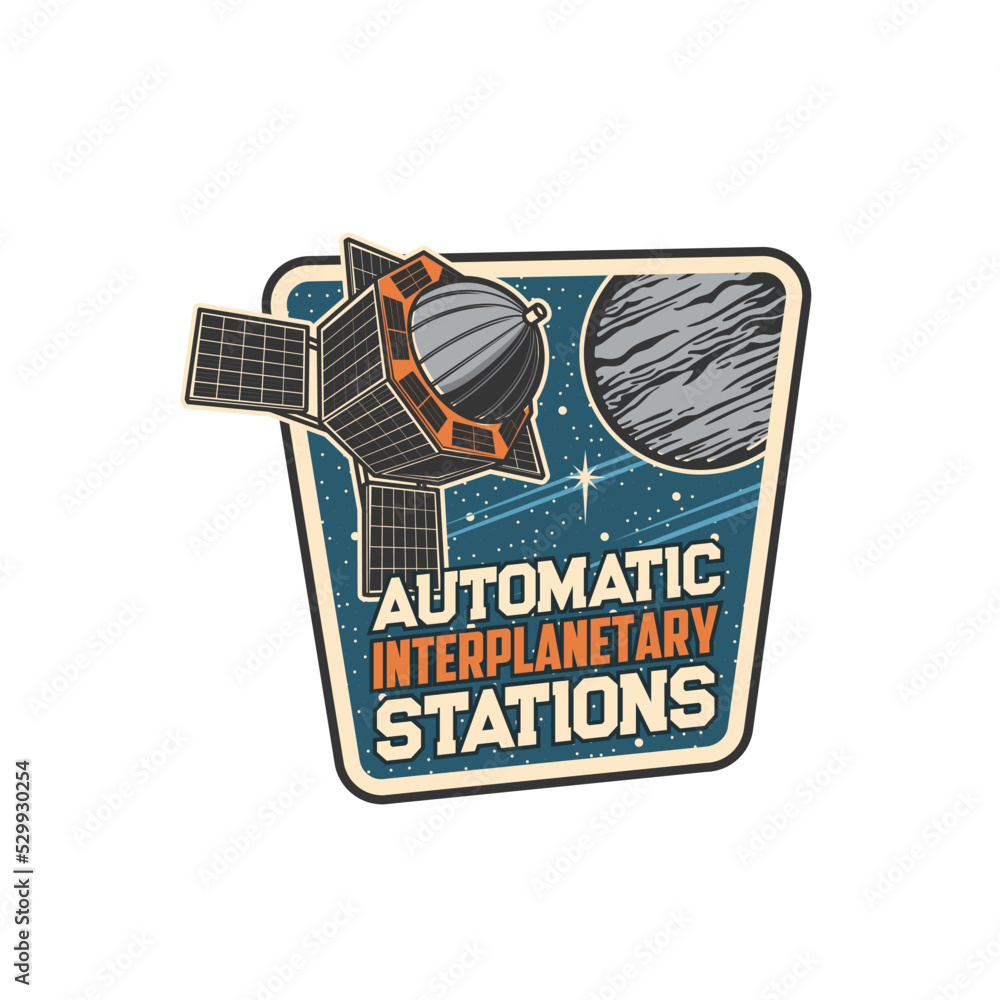 Aufkleber automatic interplanetary station, space and planets explorer spacecraft vector icon. telecommunicati