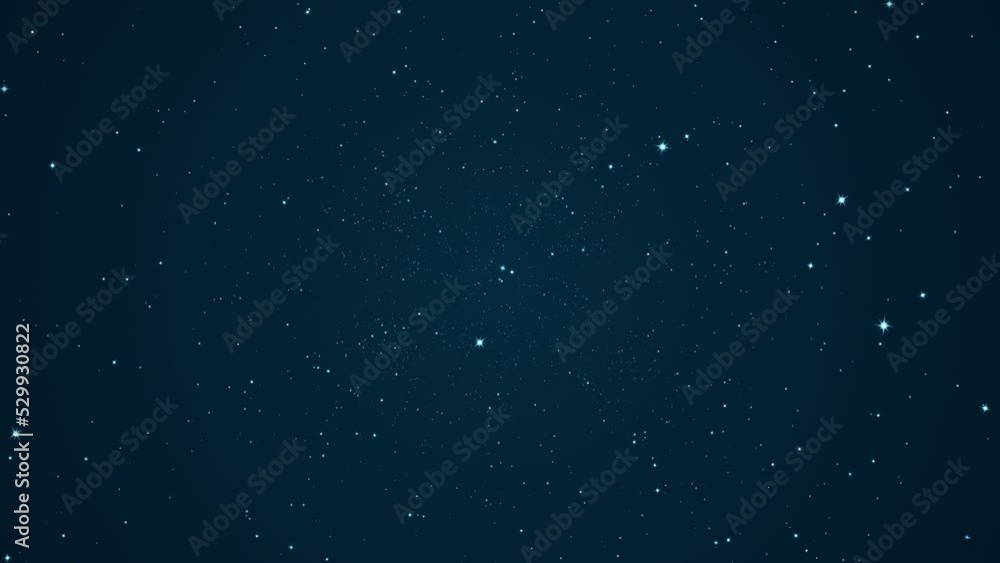Wall mural night starry skies with glow blinking stars particles motion on blue background. 4k 3d looping seaml
