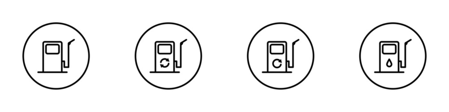 Conjunto de icono de combustible. Estaci&oacute;n de gasolina. Gasolinera. Ilustraci&oacute;n vectorial estilo c&iacute;rculo