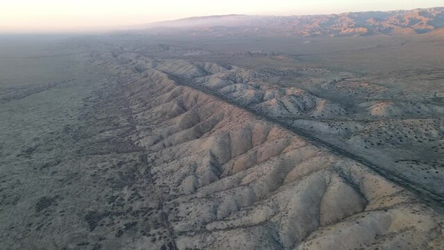 Aerial shot of a small section of the San Andreas Earthquake Fault  as it runs through the desert North West of Los Angeles