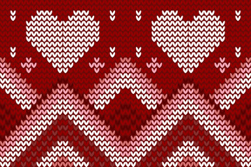 Knit print. Red knitted sweater texture Christmas seamless pattern. Sweater ornaments, illustration.