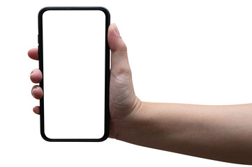 Woman's hand holding a phone isolated.