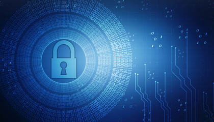 Digital Padlock on abstract technology background, Technology security concept. Modern safety digital background. Protection system, Cyber Security and safety information, personal data concept