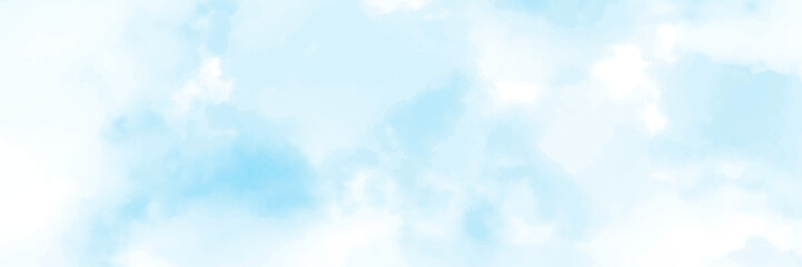 Soft clouds in blue sky for background with watercolor techniques. The sky is blue with clouds, beautiful by nature.