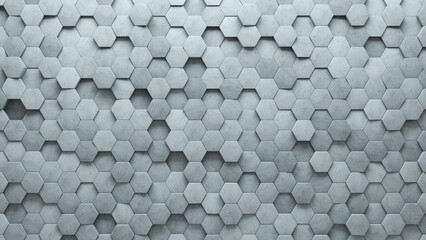 3D Tiles arranged to create a Hexagonal wall. Futuristic, Concrete Background formed from Semigloss blocks. 3D Render
