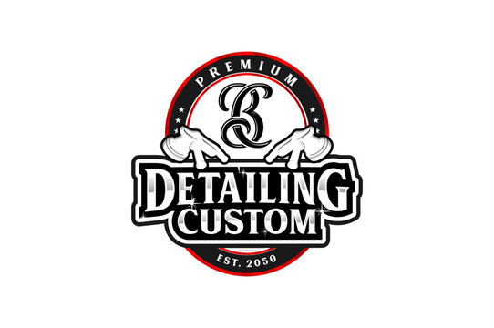 Car detailing custom logo design retro badge baroque luxury element  polish coating service