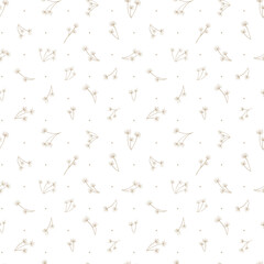 Small seamless pattern with dried flowers. Natural tones. Engraving style.