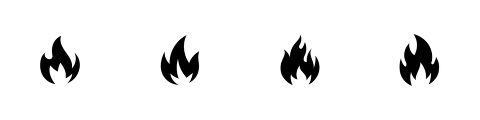 Conjunto de iconos de fuego. Concepto de llama de fuego. Silueta de hoguera. Símbolo de llama ardiente. Ilustración vectorial - obrazy, fototapety, plakaty