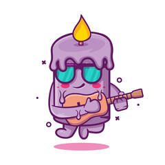 cool candle character mascot playing guitar isolated cartoon in flat style design