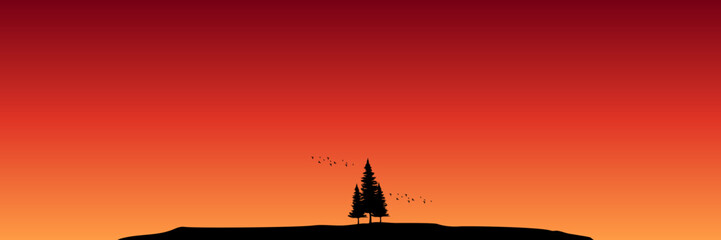 tree silhouette landscape sunset vector illustration good for wallpaper, background, backdrop, banner, web, travel, adventure, and design template