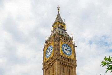 Fototapeta na wymiar Big Ben, Great Bell of clock tower at the Palace of Westminster in London, England, UK. This photo took in 2022 after the 4-year renovation. Big Ben is World Heritage Site since 1970. 
