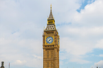 Big Ben, Great Bell of clock tower at the Palace of Westminster in London, England, UK. This photo took in 2022 after the 4-year renovation. Big Ben is World Heritage Site since 1970. 