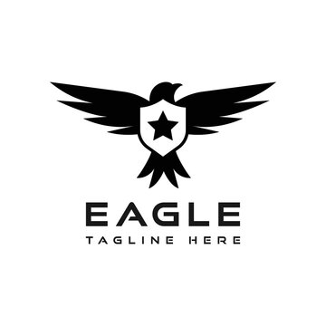 shield eagle and star silhouette logo design