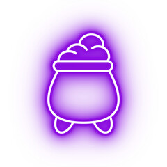 Neon purple cauldron icon, illustration of glowing cauldron on transparent background
