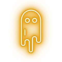 Neon yellow ghost icon, illustration of glowing ghost on transparent background