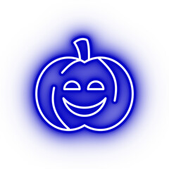 Neon dark blue pumpkin icon, illustration of glowing pumpkin on transparent background