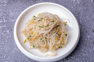 One of the side dishes of Korean food is bean sprouts