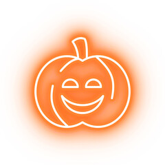 Neon orange pumpkin icon, illustration of glowing pumpkin on transparent background