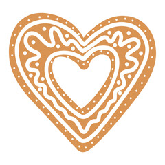 vector Christmas gingerbread in the form of a heart on a white background.