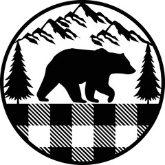 Plakat Bear Silhouette with Circle Forest Mountain