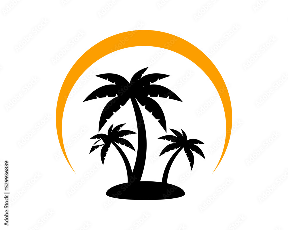 Poster palm tree silhouette with sunset