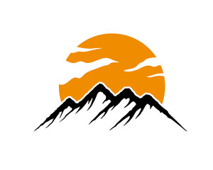 Mountain with beautiful yellow sunset