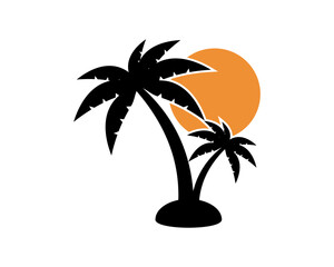 Two palm tree silhouette with sunset