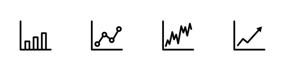 Conjunto de icono de estadísticas. Gráficos de estadísticas económicas de empresas o negocios. Concepto de finanzas, ventas, evaluación, economía. Ilustración vectorial