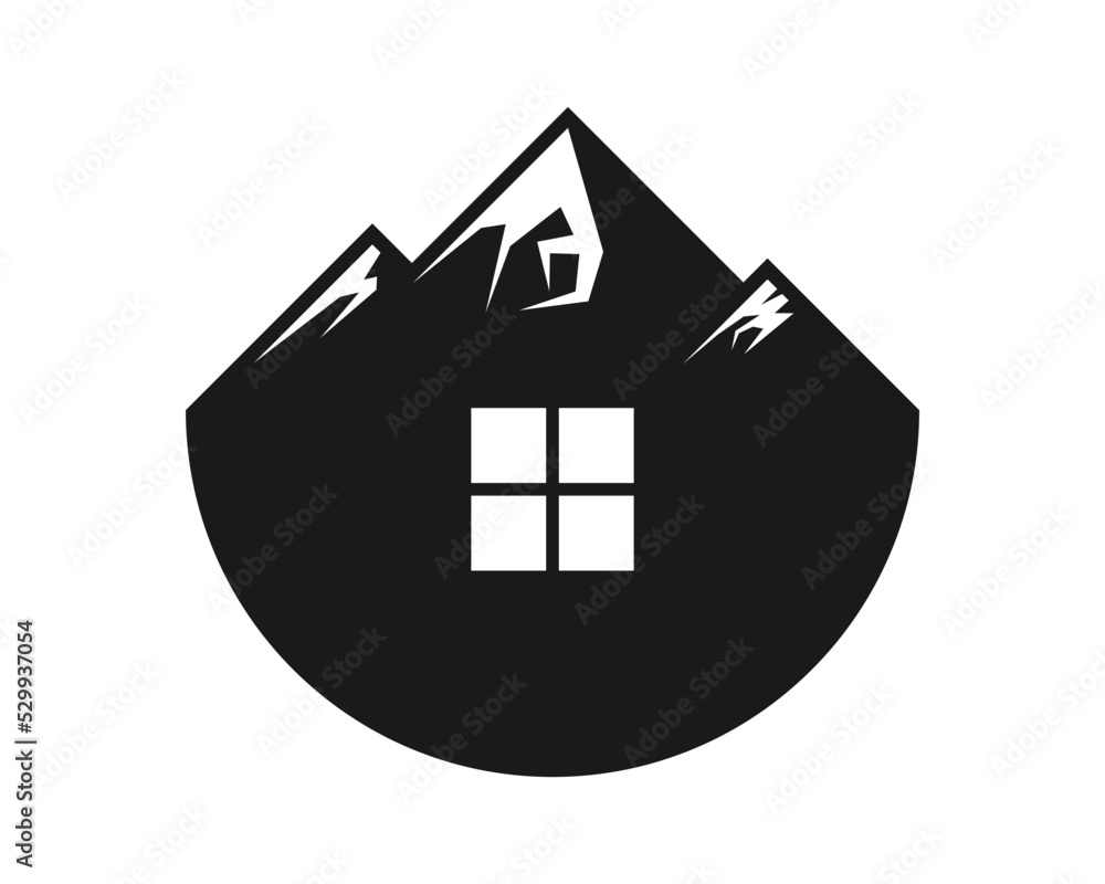 Canvas Prints mountain with house window inside