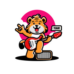 Cute tiger playing guitar
