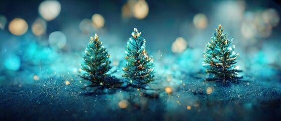Fototapeta na wymiar 3D rendering of a Christmas trees in green color are placed outdoors with white snow