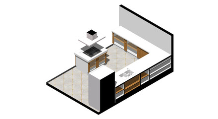 Isometric Architectural Projection - AI Kitchen Interior 1
