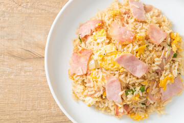 bacon ham fried rice on plate