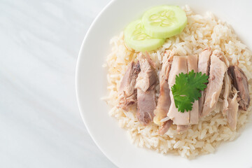 Hainanese Chicken Rice or steamed rice with chicken