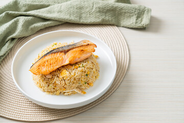 fried rice with grilled salmon fillet steak